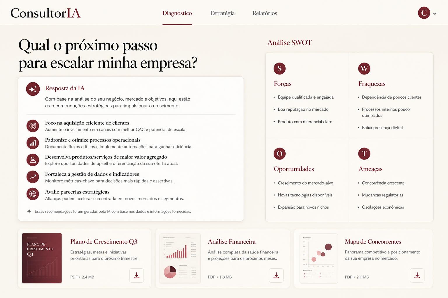 Tela do sistema ConsultorIA